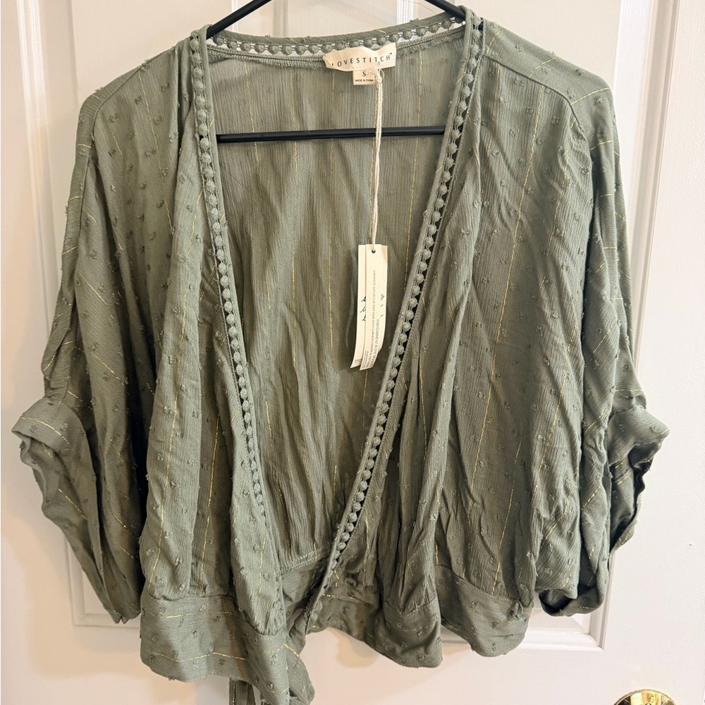 lovestitch sage green tie-front textured women's tunic
